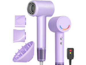 High-Speed Hair Dryer with 12,0000 RPM Brushless Motor for Fast Drying, 1800W Professional Ionic Blow Dryer with Diffuser and Magnetic Nozzles, Low Noise Hairdryer for Salon Home Travel(Purple)