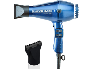 Turbo Power Twin Turbo 3200 MAX Ceramic & Ionic Night Blue Hair Dryer and M Hair Designs Hot Blow Attachment Black (Bundle 2 Items)