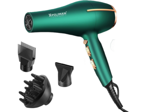 Pro Ionic Salon Hair Dryer,Xpoliman Blow Dryer,Powerful 2000 Watt with AC Motor,Quick Drying Hairdryers Diffuser Fast Dryer Lightweight Best Soft Touch Body -Green & Gold
