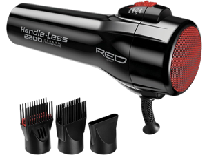 RED by Kiss Handle-Less 2200W Ceramic Tourmaline Hair Dryer, 3 Heat Settings, Pro Blow Dryer with Comb Attachment, Ionic for Frizz-Free Shine, Detangler & Straightening for 4C