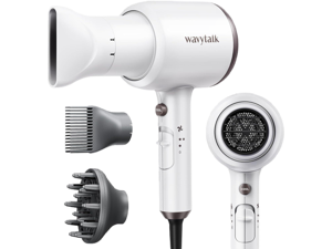 Wavytalk Hair Dryer with Diffuser and Concentrator Professional 1875 Watt Negative Ions Dryer Fast Drying Light and Quiet with Ceramic Technology Nozzle for Women Curly Hair, Matte White