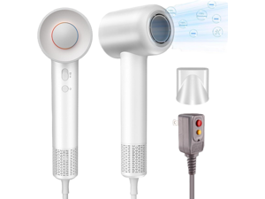 Hair Dryer High-Speed Blow Dryer with 110,000 RPM Brushless Motor, 200 Million Negative Ionic Hair Dryer for Fast Drying, Low Noise Hairdryer for Home and Travel, Magnetic Nozzle, White