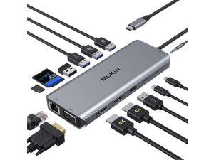 MOKIN USB C Docking Station Dual Monitor,14 in 1 USB C Hub Multiport Adapter Dongle with 2xHDMI,VGA,5xUSB-A,2xUSB-C,SD/TF,Audio ports,USB-C Laptop Docking Station For Macbook/Dell/Levnovo Yoga/HP,etc. MOKIN USB C Docking Station Dual Monitor,14 in 1 USB C Hub Multiport Adapter Dongle with 2xHDMI,VGA,5xUSB-A,2xUSB-C,SD/TF,Audio ports,USB-C Laptop Docking Station For Macbook/Dell/Levnovo Yoga/HP,etc.