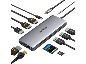 MOKiN USB C Docking Station Dual Monitor,12 in 1 Triple Display USB C Hub with 2x4K HDMI,DisplayPort,100W PD,4xUSB,Gigabit Ethernet,SD/TF,Audio Port,Multiport Adapter for Macbook/HP/Dell/Lenovo,etc.