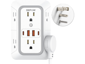 DEPOW Wall Charger 6 AC Outlet Extender with 4 USB Charging Ports(2 USB C), 3-Sided Power Strip Multi Plug Wall Outlet Splitter Adapter Spaced for Home Office Dorm, White DEPOW Wall Charger 6 AC Outlet Extender with 4 USB Charging Ports(2 USB C), 3-Sided Power Strip Multi Plug Wall Outlet Splitter Adapter Spaced for Home Office Dorm, White