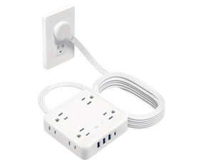 HOPOW Power Strip Surge Protector -10 ft Flat Plug Extension Cord with 8 Outlets & 4 USB Ports (1 USB C), 1440 Joules, Wall Mount, Desk Charging Station for Home Office Dorm, White HOPOW Power Strip Surge Protector -10 ft Flat Plug Extension Cord with 8 Outlets & 4 USB Ports (1 USB C), 1440 Joules, Wall Mount, Desk Charging Station for Home Office Dorm, White