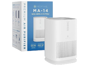 Medify Air MA-14 Air Purifier with H13 True HEPA Filter | 200 sq ft Coverage | for Allergens, Wildfire Smoke, Dust, Odors, Pollen, Pet Dander | Quiet 99.7% Removal to 0.1 Microns | White, 1-Pack