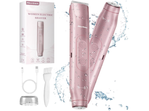2 in 1 Women Electric Shaver Dual Head Bikini Trimmer for Women IPX7 Waterproof Wet & Dry Use Body Hair Trimmer and Facial Hair Remover for Bikini Underarm Leg Arm Body Face