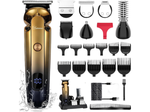 Hatteker Men's Beard Trimmer Kit Electric Razor Shaver Professional Hair Clipper with Zero Gapped T-Blade Trimmer Nose Ear Beard Body Trimmer for Men Waterproof Cordless Grooming Kit 6 in 1