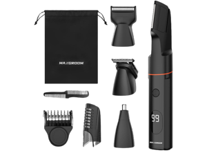 4 in 1 Groin & Body Hair Trimmer for Men, Waterproof Ball Hair Trimmer, Electric Intimate Shaver for Men with Adjustable Limit Comb, 4 Interchangeable Trimming Heads & Travel Pouch(Black)