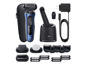 Braun Series 6 6095cc Electric Razor for Men with SmartCare Center, Beard Trimmer, Stubble Beard Trimmer, Cleansing Brush, Wet & Dry, Rechargeable, Cordless Foil Shaver, Blue