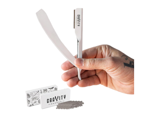Professional Straight Razor - Ultra Exposed Straight Razor Kit with 10 Gravity Premium Blades, 2mm Exposed (Apollo13)