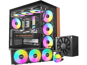 RAIDMAX Infinita I610 Dual Chamber ATX Gaming Case Combo Set, Pre-install 4x ARGB Fans + 80+ Certified 700Watts Power and  360mm Water Cooler,Panoramic Seemless O11 Tempered Glass, Supports Up to 400m