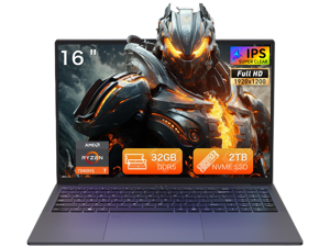 Auusda 16" Gaming Laptop w/AMD Ryzen 7 7840HS 3.8-5.1GHz, 32GB DDR5 RAM(Dual Channel), 2TB NVMe SSD(Slot*2), Windows 11 Pro Laptop Computer, Backlit, Fingerprint, Webcam Switch, Gray