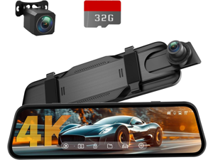 Veement 4K Rear View Mirror Camera, 10'' 4K Mirror Dash Cam with 1080P Backup Camera, Dash Cam Front and Rear for Car with Voice Control, 24H Parking Mode, Night Vision, 32GB SD Card Included Veement 4K Rear View Mirror Camera, 10'' 4K Mirror Dash Cam with 1080P Backup Camera, Dash Cam Front and Rear for Car with Voice Control, 24H Parking Mode, Night Vision, 32GB SD Card Included