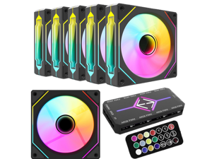 RGB Fans:6 pack 120mm PWM ARGB Case Fan with Fan Hub and Remote,Speed Control,PWM Control Fan for Computer Case and Liquid Cooling System