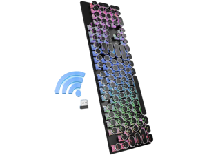 Wireless Punk Typewriter Mechanical BLACK Keyboard Round Keycaps And  Backlit 104-Key Keyboards Game Office Triple Mode Wireless 5.0/2.4G/Wired Ergonomic Keyboard For Win/Mac,RGB