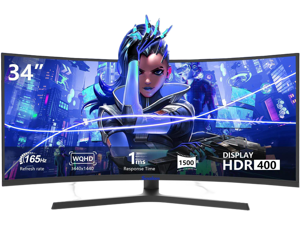 Sealan 34 inch Curved Ultrawide Computer Gaming Monitor 165Hz,UWQHD 3440x1440,1500R -PIP,1ms (MPRT),HDR, 300nits, sRGB99%,FreeSync,HDMI2.0(TMDS) x2,DP1.4 x2,Eye Care,VESA,Support Lifting Base