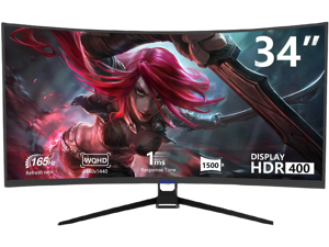 Sealan 34-inch Curved Ultrawide Gaming Monitor 4K 3440 x 1440 165Hz WQHD 21:9 with Thunderbolt 2 HDMI2.0 DP1.4 ,1500R, 99%sRGB, Support AMD Freesync, HDMI 2.1 & Displayport 1.4 -Black