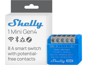 Shelly 1 Mini Gen4 | Wi-Fi & Bluetooth Smart Relay Switch | 1 channel 8A | Compatible with Alexa & Google Home | Dry Contacts | No Hub Required