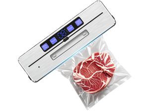 celiberry Vacuum Sealer Machine, 9-in-1 Automatic Food Sealer Kit with Double Heat Seal for Dry Moist Food Storage, Stainless Steel Compact Design, Built-in Cutter, Removable Drip Tray, 5 Sealer Bags
