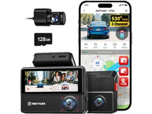 REDTIGER 530° Dash Cam 3 Channel, 2.5K+2.5K+1080P Triple Car Camera with 128GB Card, IR Night Vision, Touch Screen, Dashcam for Front Inside Rear Included WiFi GPS, 24H Parking Mode REDTIGER 530° Dash Cam 3 Channel, 2.5K+2.5K+1080P Triple Car Camera with 128GB Card, IR Night Vision, Touch Screen, Dashcam for Front Inside Rear Included WiFi GPS, 24H Parking Mode