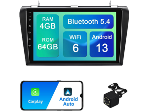 4+64G Android 13 Double Din Car Stereo for Mazda 3 2004-2009 with 9-Inch Touchscreen Radio Built-in Wireless Carplay/Android Auto/GPS/Bluetooth/FM/AUX-in/Steering Wheel Controls/Backup Camera 4+64G Android 13 Double Din Car Stereo for Mazda 3 2004-2009 with 9-Inch Touchscreen Radio Built-in Wireless Carplay/Android Auto/GPS/Bluetooth/FM/AUX-in/Steering Wheel Controls/Backup Camera