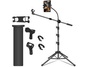 Microphone Stand Floor Mic Stand with Tablet/Phone Holder & 2 Mic Clips Microphone Stand Floor Mic Stand with Tablet/Phone Holder & 2 Mic Clips