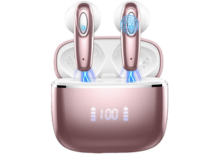 Wireless Earbud, Bluetooth Headphones 5.3 Built in 4 ENC Mic, Stereo Bass Wireless Earphones, 40H Bluetooth Earbud in-Ear LED Display, USB-C, IP7 Waterproof Sports Ear Buds for Android iOS, Rose Gold Wireless Earbud, Bluetooth Headphones 5.3 Built in 4 ENC Mic, Stereo Bass Wireless Earphones, 40H Bluetooth Earbud in-Ear LED Display, USB-C, IP7 Waterproof Sports Ear Buds for Android iOS, Rose Gold
