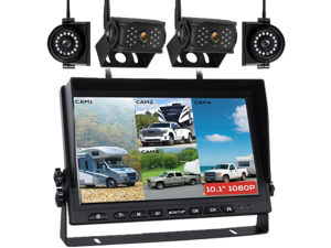 WOOCARTY 10.1" Wireless RV Backup Camera System, 2 Rear Cameras & 2 Side Cameras for Reversing/Monitoring Trailer Truck Pickup Camper, 1080P DVR Monitor, IP69K Waterproof IR Night Vision Camera WOOCARTY 10.1" Wireless RV Backup Camera System, 2 Rear Cameras & 2 Side Cameras for Reversing/Monitoring Trailer Truck Pickup Camper, 1080P DVR Monitor, IP69K Waterproof IR Night Vision Camera