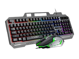 RGB Gaming Keyboard and Mouse Combo, Wired 104-Key Full Size Keyboard with Mechanical Feel, Metal Panel, Phone Holder, Spill-Resistant Design, 4-Level DPI Gaming Mouse for Windows PC Laptop RGB Gaming Keyboard and Mouse Combo, Wired 104-Key Full Size Keyboard with Mechanical Feel, Metal Panel, Phone Holder, Spill-Resistant Design, 4-Level DPI Gaming Mouse for Windows PC Laptop