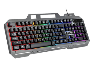 RGB Gaming Keyboard, Wired 104-Key Full Size Keyboard with Mechanical Feel, Metal Panel, Phone Holder, IP57 Waterproof, Ultra Responsive & Quiet Typing, Computer Keyboard for PC/Mac Gamers RGB Gaming Keyboard, Wired 104-Key Full Size Keyboard with Mechanical Feel, Metal Panel, Phone Holder, IP57 Waterproof, Ultra Responsive & Quiet Typing, Computer Keyboard for PC/Mac Gamers