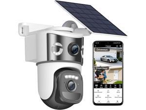 Dual Lens Security Cameras Wireless Outdoor, Solar-Powered Home Security Camera with 6MP Color Night Vision, 2-Way Audio, PIR Motion Alarm, 5GHz/2.4Hz WiFi, Spotlight Siren, Waterproof Dual Lens Security Cameras Wireless Outdoor, Solar-Powered Home Security Camera with 6MP Color Night Vision, 2-Way Audio, PIR Motion Alarm, 5GHz/2.4Hz WiFi, Spotlight Siren, Waterproof