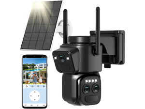 Triple-Lens Solar Security Cameras Wireless Outdoor, 2.4G/5G WiFi Cameras for Home Security with 10X Zoom, Full Color Night Vision, PlR Human Detection, Auto Tracking, Spotlight Siren, Alexa, IP66 Triple-Lens Solar Security Cameras Wireless Outdoor, 2.4G/5G WiFi Cameras for Home Security with 10X Zoom, Full Color Night Vision, PlR Human Detection, Auto Tracking, Spotlight Siren, Alexa, IP66