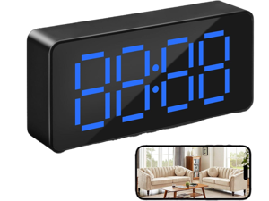 Mini Nanny Cam Camera Clock with WiFi - 1080P Digital Alarm Clock for Home and Office Use, 2.4G WiFi, Night Vision, Loop Recording, Wide Angle, Blue LED Display, Black Mini Nanny Cam Camera Clock with WiFi - 1080P Digital Alarm Clock for Home and Office Use, 2.4G WiFi, Night Vision, Loop Recording, Wide Angle, Blue LED Display, Black