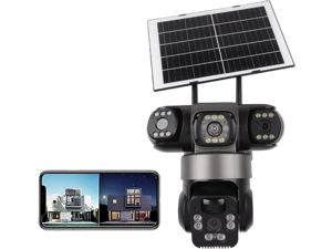 4K Wireless Solar Security Camera System With Three Lenses, 360 Degree PTZ, IP66 Waterproof, Cloud Storage, For Secure Home And Business Use(Black) 4K Wireless Solar Security Camera System With Three Lenses, 360 Degree PTZ, IP66 Waterproof, Cloud Storage, For Secure Home And Business Use(Black)