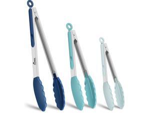 Premium Stainless Steel Locking Kitchen Tongs with Silicon Tips, Set of 3-7", 9" and 12" (Gradient Blue) Premium Stainless Steel Locking Kitchen Tongs with Silicon Tips, Set of 3-7", 9" and 12" (Gradient Blue)