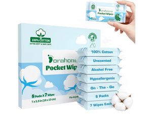 100% Cotton Travel Wipes for Sensitive Skin, 99% Purified Water Hypoallergenic Mini Wet Wipes, Unscented Pocket Wipes Travel Essentials, 56 Count (8 Packs of 7) 100% Cotton Travel Wipes for Sensitive Skin, 99% Purified Water Hypoallergenic Mini Wet Wipes, Unscented Pocket Wipes Travel Essentials, 56 Count (8 Packs of 7)