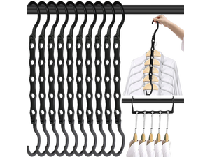 Space Saving Hangers 10 Pack, Heavy Duty Magic Cascading Hanger Organizer with 5 Enclosed Anti-Slip Holes, Closet Organizers and Storage for Clothes, College Dorm Room Essentials, Black Space Saving Hangers 10 Pack, Heavy Duty Magic Cascading Hanger Organizer with 5 Enclosed Anti-Slip Holes, Closet Organizers and Storage for Clothes, College Dorm Room Essentials, Black