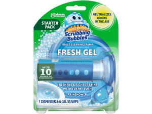 Fresh Gel Toilet Bowl Cleaning Stamps, Helps Keep Toilet Clean and Helps Prevent Limescale & Rings, Rainshower Scent, 1 Dispenser with 6 Fresh Gel Stamps Fresh Gel Toilet Bowl Cleaning Stamps, Helps Keep Toilet Clean and Helps Prevent Limescale & Rings, Rainshower Scent, 1 Dispenser with 6 Fresh Gel Stamps