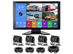 4 Channel RV Backup Camera System with 10.1" Touch Screen Monitor, DVR Recording, 4 x 1080P Waterproof Cameras, Quad Split, Bluetooth, for RV Truck Trailer Bus 4 Channel RV Backup Camera System with 10.1" Touch Screen Monitor, DVR Recording, 4 x 1080P Waterproof Cameras, Quad Split, Bluetooth, for RV Truck Trailer Bus