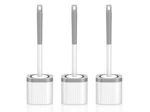 Toilet Brush, 3 Pack Compact Toilet Bowl Brush and Holder Set with Nylon Bristles Toilet Cleaner Brush Hidden Toilet Scrubber Brush for Bathroom Cleaning, Grey & White Toilet Brush, 3 Pack Compact Toilet Bowl Brush and Holder Set with Nylon Bristles Toilet Cleaner Brush Hidden Toilet Scrubber Brush for Bathroom Cleaning, Grey & White
