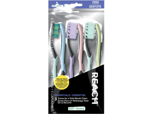 Essentials Toothbrush with Toothbrush Caps, Multi-Zoned Angled Soft Bristles, Contoured Handle, Tongue Scraper, 6 Count Essentials Toothbrush with Toothbrush Caps, Multi-Zoned Angled Soft Bristles, Contoured Handle, Tongue Scraper, 6 Count