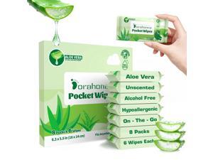 Wet Wipes Travel Size with Aloe Vera, Unscented Hypoallergenic Pocket Wipes for Sensitive Skin, 99% Water Moisturizing Wipes Travel Essentials, 48 Count (8 Packs of 6) Wet Wipes Travel Size with Aloe Vera, Unscented Hypoallergenic Pocket Wipes for Sensitive Skin, 99% Water Moisturizing Wipes Travel Essentials, 48 Count (8 Packs of 6)