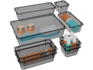 8 PCS Clear Plastic Drawer Organizer Set, 4 Sizes Desk Drawer Organization and Storage Containers for Makeup, Cosmetics, Jewelry and Gadgets in Kitchen, Bathroom, Bedroom, Office, Clear Black 8 PCS Clear Plastic Drawer Organizer Set, 4 Sizes Desk Drawer Organization and Storage Containers for Makeup, Cosmetics, Jewelry and Gadgets in Kitchen, Bathroom, Bedroom, Office, Clear Black