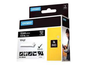 DYMO Rhino Coloured Vinyl - Permanent adhesive vinyl tape - white on black - Roll (0.5 in x 18 ft) 1 roll(s) - for DYMO ILP219, Rhino 4200, 5000, 5200, 6000, 6500, RhinoPRO 3000, 5000, 6000, 6500 DYMO Rhino Coloured Vinyl - Permanent adhesive vinyl tape - white on black - Roll (0.5 in x 18 ft) 1 roll(s) - for DYMO ILP219, Rhino 4200, 5000, 5200, 6000, 6500, RhinoPRO 3000, 5000, 6000, 6500