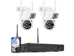 Wireless Security Camera System Outdoor, 2pcs 2K Dual Lens PTZ Auto Tracking Cameras for Home Security, 2.4G/5G WiFi, Color Night Vision, Human Detection, 10CH NVR with 500GB HDD Wireless Security Camera System Outdoor, 2pcs 2K Dual Lens PTZ Auto Tracking Cameras for Home Security, 2.4G/5G WiFi, Color Night Vision, Human Detection, 10CH NVR with 500GB HDD