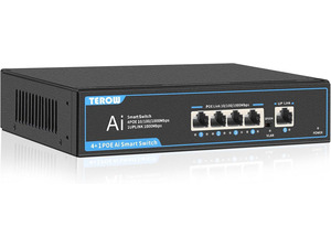 PoE Switch Gigabit 4 Ports with 1-Port 1000Mbps Uplink, TEROW, 65W,Built-in Power ,Upgrade 802.3af/at Compliant | Vlan, Metal fanless Design,Plug & Play | Desktop or Wall Mount for Home,Office PoE Switch Gigabit 4 Ports with 1-Port 1000Mbps Uplink, TEROW, 65W,Built-in Power ,Upgrade 802.3af/at Compliant | Vlan, Metal fanless Design,Plug & Play | Desktop or Wall Mount for Home,Office