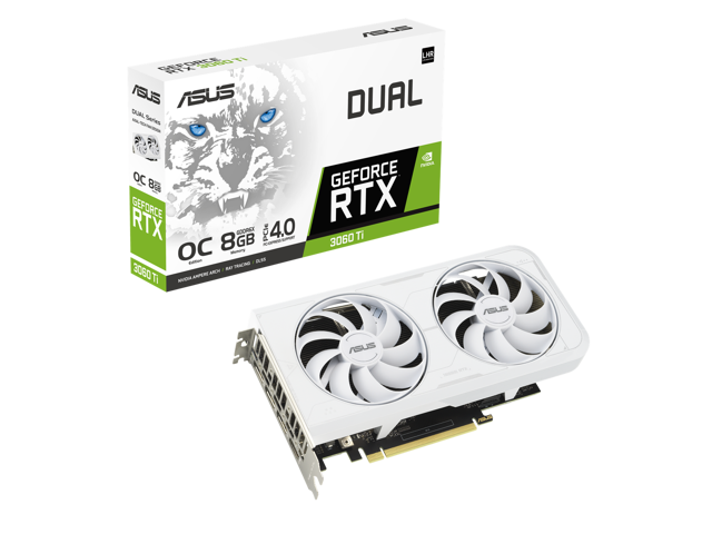 ASUS Dual NVIDIA GeForce RTX 3060 Ti White OC Edition Graphics Card (PCIe 4.0, 8GB GDDR6X memory, HDMI 2.1, DisplayPort 1.4a, 2-slot design, Axial-tech fan design, 0dB technology)