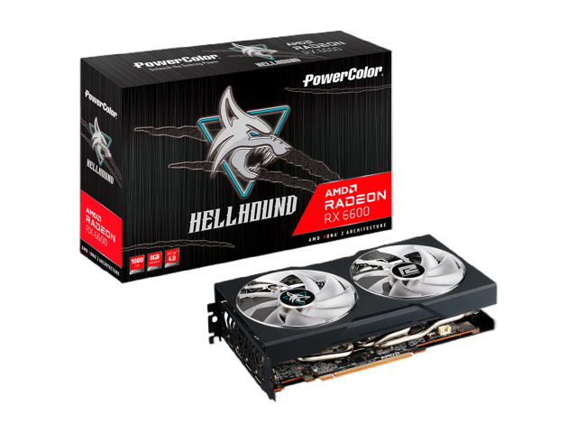 PowerColor Hellhound Radeon RX 6600 8GB GDDR6 PCI Express 4.0 ATX Video Card AXRX 6600 8GBD6-3DHL